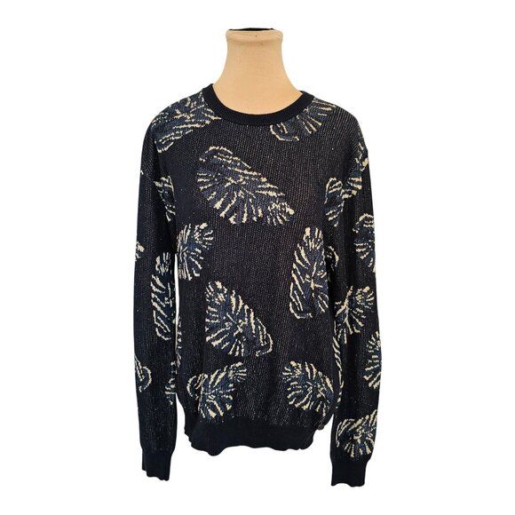 Scotch & Soda Navy Blue and Cream Leaf Crew Neck Sweater Sz M - Picture 2 of 12
